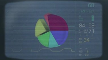 Veri çizelgeleri ve diyagramları görünen ve eski bir tv ekranında kaybolan dijital animasyon