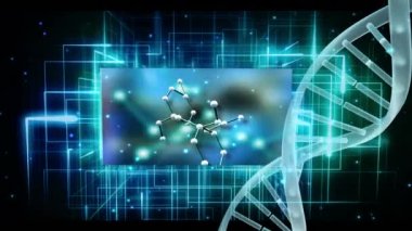 Dijital Animasyon Dna sarmalının mavi ışık efektleri içeren satırları karşı sayısal ekran ile oluşturulan