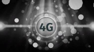 Dijital olarak oluşturulan 4g sembolü beyaz balon etkiler siyah arka plan ile ekran arasında taşıma
