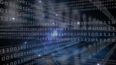 Ön plan üzerinde hareket çizgilerle birbirine bağlanmış nokta ile farklı yönlere hareket ikili kod akışların dijital bileşik