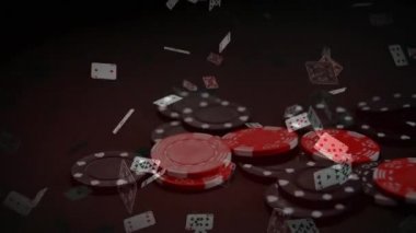 Tabloda aşağıya doğru karşı koyu arka plan hareketli animasyon oyun kartları ise düşme fiş dijital bileşik