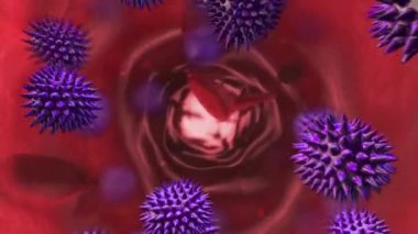 Mor bakteri ücretsiz düşen yüzüne kan hücresine kırmızı arka plan dijital animasyon