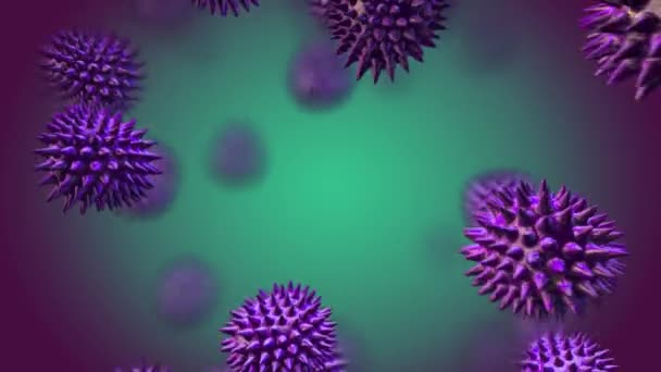 Digitale Composiet Van Paarse Gekleurde Virus Verplaatsen Tegen Groene Achtergrond — Stockvideo