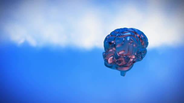 Цифровий Анімований Обертовий Залізний Мозок Хмарному Фоні Неба — стокове відео