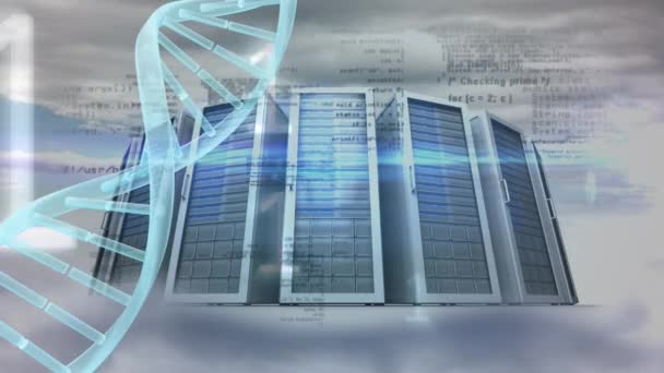 Digitale Composiet Van Server Datacenter Met Dna Helix Binaire Code — Stockvideo