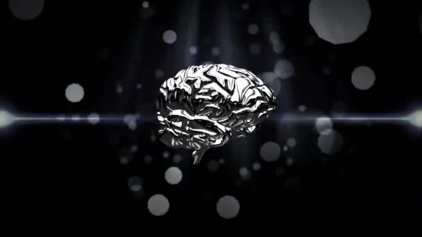 Digital Animation Spinning Iron Brain Bokeh Effect Black Background — Stock Video