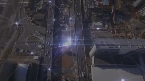 Digitale Composiet Van Luchtfoto Van Auto Rijden Hoge Weg Terwijl — Stockvideo