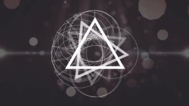 Dijital futuristik iplik üçgen koyu arka plan üzerinde bokeh etkisi olan bir daire şekillendirme animasyon
