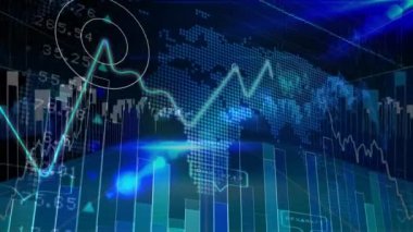 Borsa verileri ve koyu mavi arka plan karşı hareket dijital ikili kod dijital bileşik