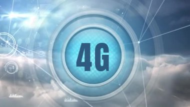 4g logosunun üstünde veri bağlantıları'nda bulutlu gökyüzü arka planda çevrili bir düğme dijital animasyon