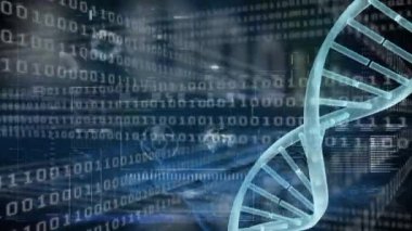 Dijital olarak Dna sarmalı ve ikili kodları mavi kaydırma iplik Animasyon 3d dalgalar kat