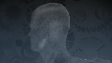 Erkek gri motoru Dişli tekerlekleri karşı dönen animasyonlu üst bölümünün dijital bileşik