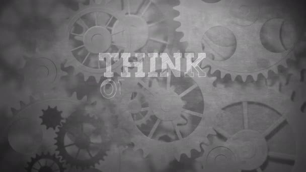 Digital Composite Think Box Written White Letters Grey Engine Gears — Stock Video