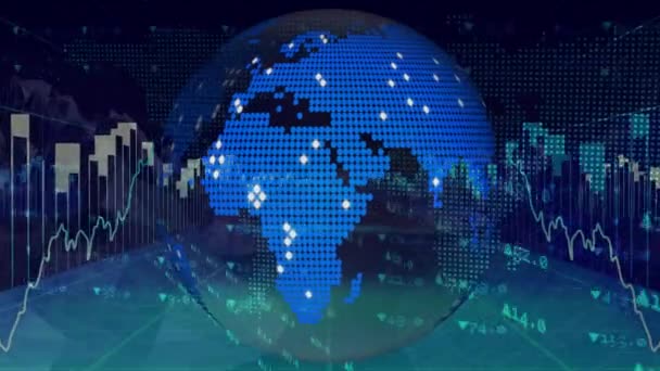 Digitally Animated Spinning Earth Globe Surrounded Price Stock Financial Graphics — Stock Video