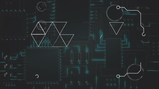 Animation Numérique Triangles Numériques Déplaçant Sur Fond Circuit Imprimé — Video