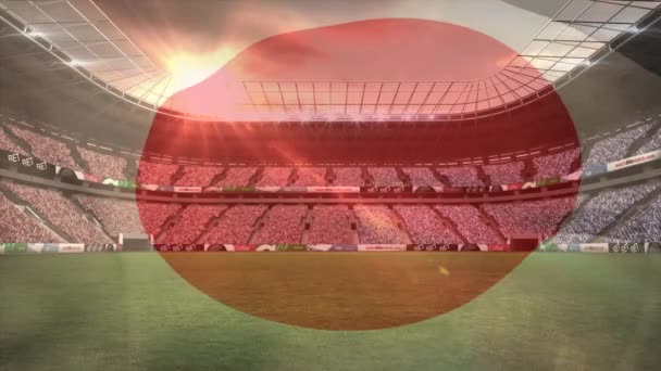 Compozit Digital Stadion Plin Fani Steag Japonez Animat Fluturând Prim — Videoclip de stoc