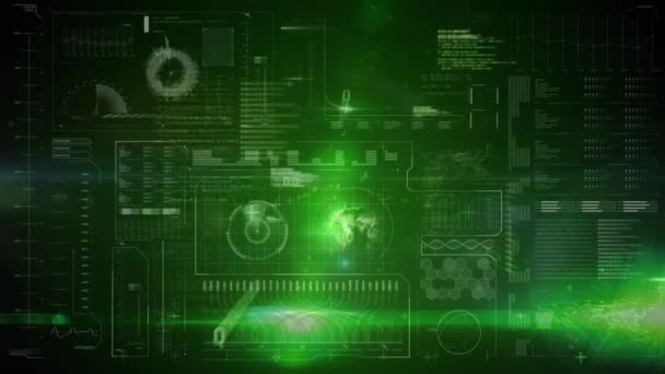 Цифровий Композит Бінарних Кодів Інтерфейсу Рухаються Зеленому Фоні — стокове відео