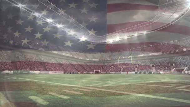 Composto Digital Estádio Futebol Cheio Torcedores Bandeira Americana Acenando Primeiro — Vídeo de Stock