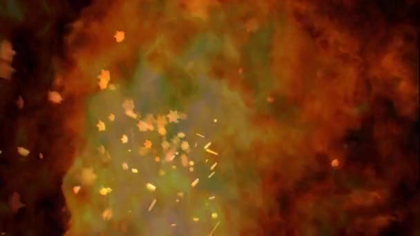 Digital Animation Fire Explosion Fire Burning Dark Background Orange Stars — Stock Video