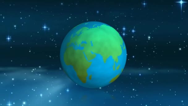 Цифрова Анімація Обертання Глобуса Проти Блискучих Зірок Просторі — стокове відео