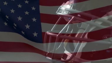 Rugby kask ve Amerikan bayrağı sallayarak ön plan üzerinde dijital bileşik