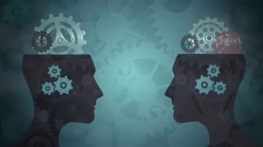 Dijital iki başı açık beyin motoru Dişli tekerlekleri olduğunuzu gösteren üst ve kafa lambası arasında üzerinde mavi renkli motoru Dişli tekerlekleri karşı karmaşıktır.