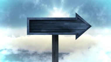 Ahşap panel bulutlu gökyüzü ile doğru yönde arka planda gösterilen dijital animasyon