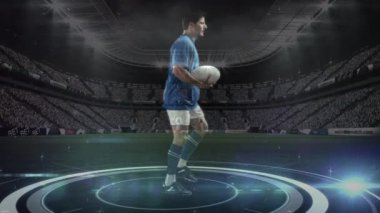 Rugby oyuncusu arabirimi oyuncular koşullar stadyumda ölçer yavaş futbol ile çalışan dijital bileşik.