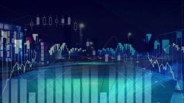 Grafikler, oklar ve çubuk grafik şehir yol arka plan dijital bileşik