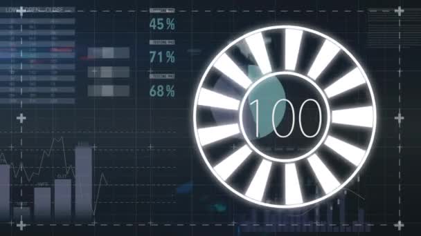 Animación Digital Círculo Carga Que Completa Contra Una Pantalla Datos — Vídeos de Stock