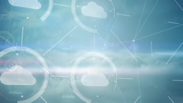 Compuesto Digital Iconos Nube Que Aparecen Rodeados Círculos Conectados Por — Vídeo de stock