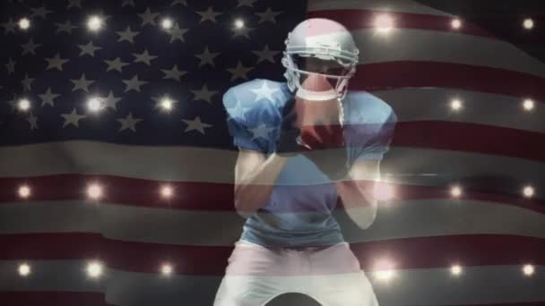 Digital Composite Football Player Being Tackled Other Player American Flag — Stock Video