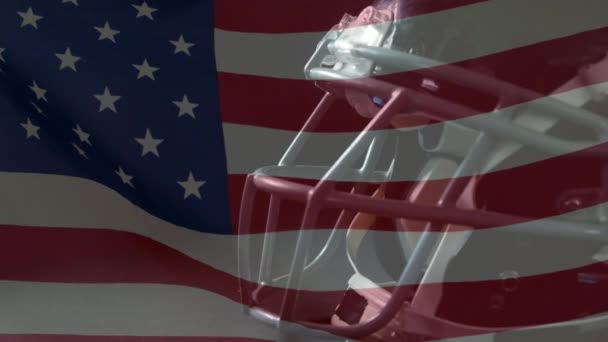 Composto Digital Capacete Rugby Bandeira Americana Acenando Primeiro Plano — Vídeo de Stock