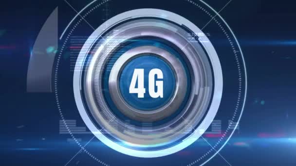 数字生成的未来主义明亮的4G 符号的动画与数字圆圈动画对蓝色接口背景 — 图库视频影像