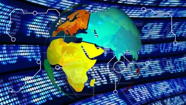 Digital Animation Colorful Globe Turning Stock Market Data — Stock Video