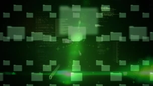 Цифровая Композитная Папка Движущаяся Сторону Тёмного Фона Время Двоичный Код — стоковое видео
