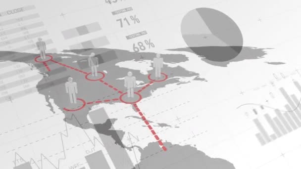 Composto Digital Ícones Pessoa Simples Localizados Mapa Mundo Conectado Por — Vídeo de Stock