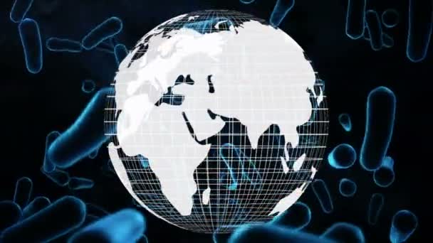 Digital Composite Spinning White Globe Blue Outlines Bacteria Coming Screen — Stock Video