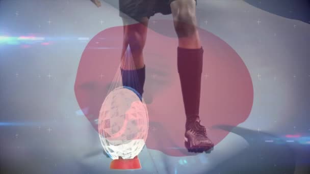 Lower Section Active Rugby Player Kicking Football Tee Animated Glass — Stock Video