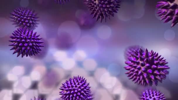 Digitaal Geanimeerde Van Paarse Bacteriën Vrije Val Met Bokeh Effecten — Stockvideo