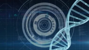 Hareketli kamera objektifi arka planda karşı Dna dönen dijital bileşik