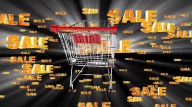 Alışveriş arabası ve sarı satışı işareti Satış Dijital Animasyon