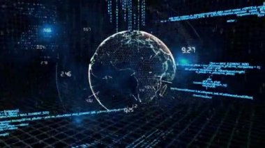 Dünyanın dijital bileşik veri ve ön plan üzerinde hareket kodları temsil eden ışık yanıp söner yayar