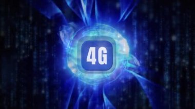 Dijital Animasyon ile 4 g simgesi mavi matris arka plan mavi renkli düğmesinin oluşturulan