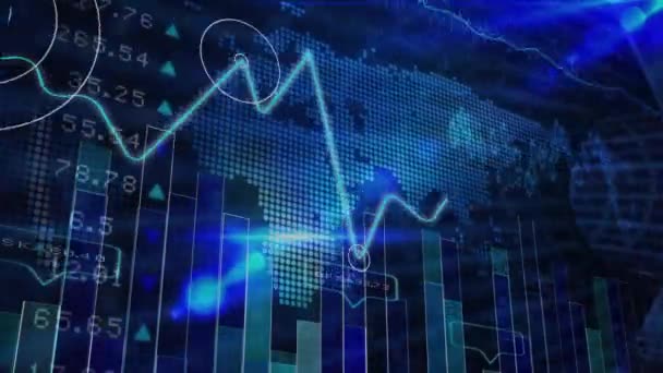 Composto Digital Gráficos Gráficos Animados Contra Mapa Mundo Rolando Segundo — Vídeo de Stock