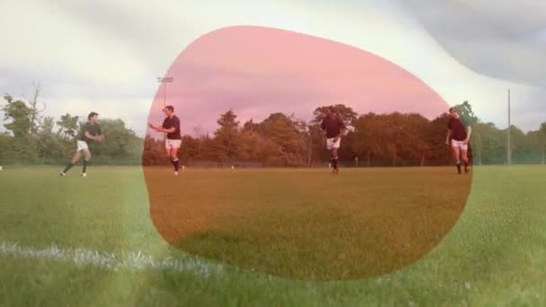 Composite Numérique Joueurs Rugby Passant Football Tout Courant Sur Terrain — Video