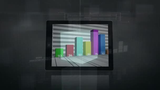 Composito Digitale Tablet Digitale Che Proietta Dati Statistici Mentre Tablet — Video Stock