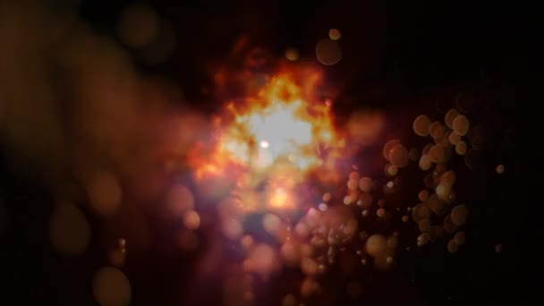 数字动画假火燃烧黄色泡沫和明亮的灯光在黑色背景 — 图库视频影像