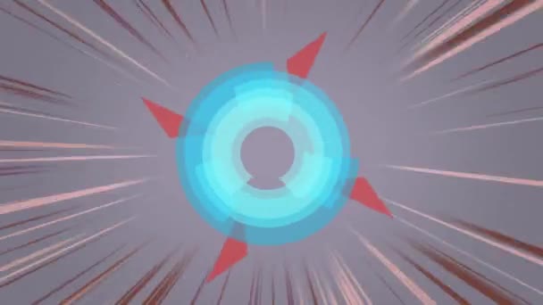 Ψηφιακά Κινούμενα Μπλε Κύκλος Κόκκινα Τρίγωνα Περιστρέφεται Δεξιόστροφα Κατά Γραμμές — Αρχείο Βίντεο