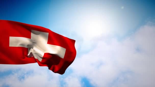 Digital Animation Denmark National Flag Floating Cloudy Sky — Stock Video